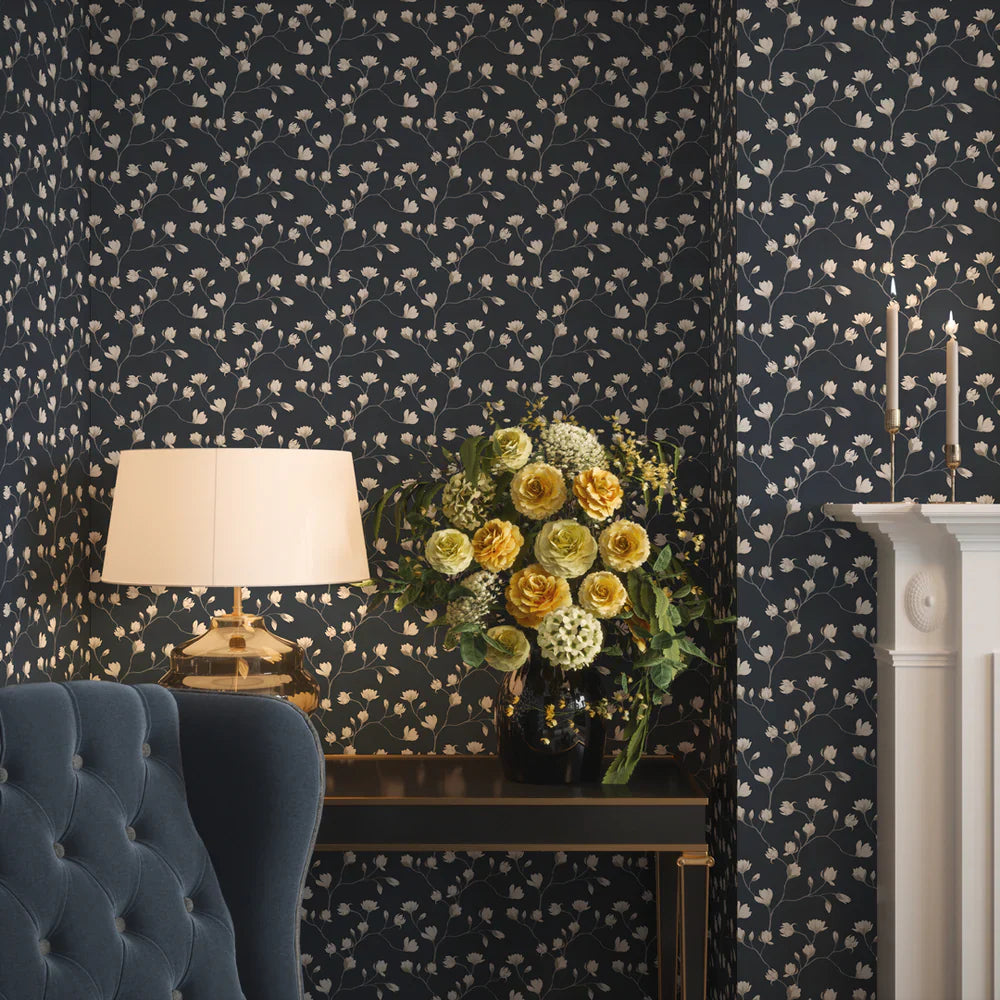LAN100052 - Sweet Magnolia Wallpaper -  Classic Navy - Lucie Annabel