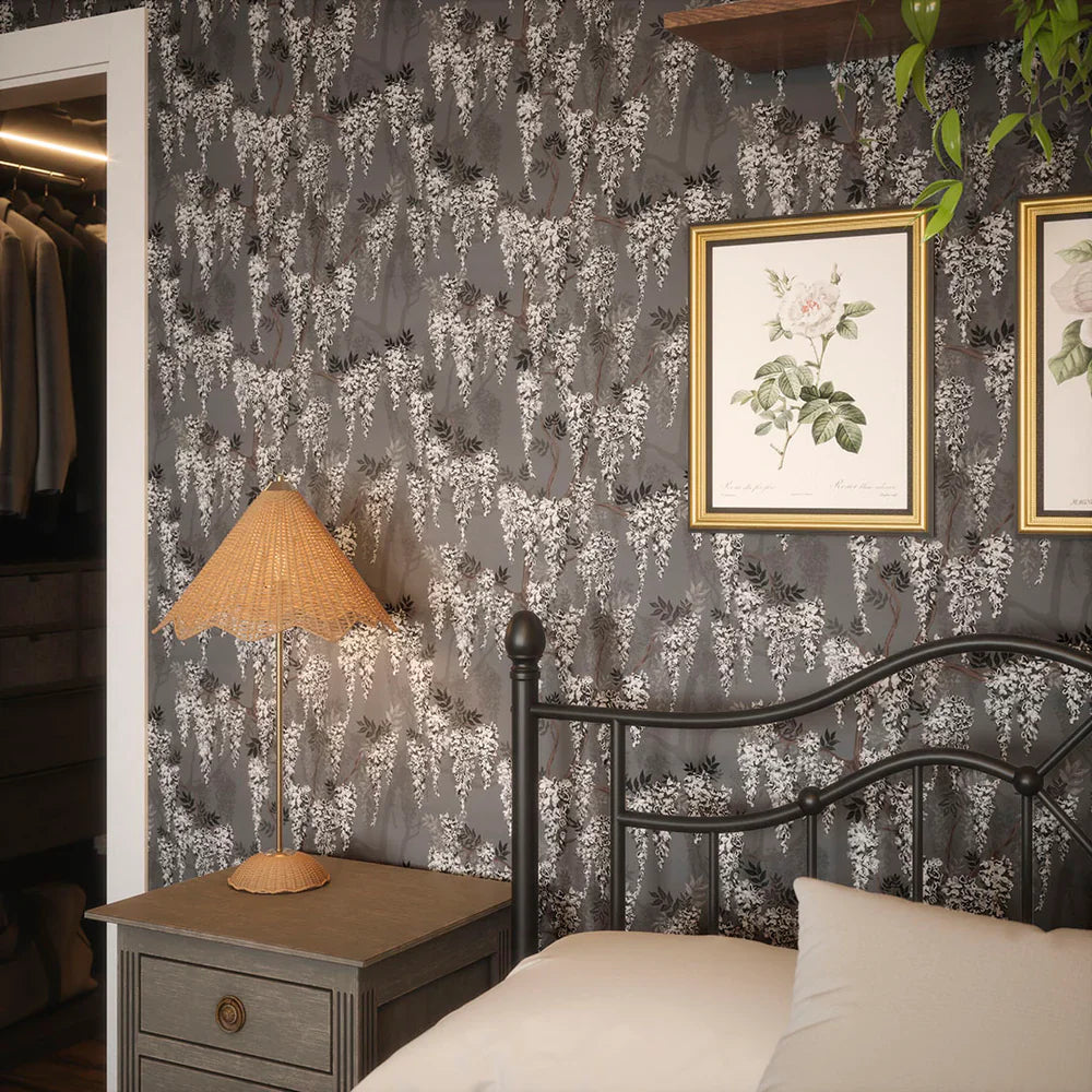 LAN100100 - Wisteria Lane Wallpaper - Shades of Charcoal with White - Lucie Annabel