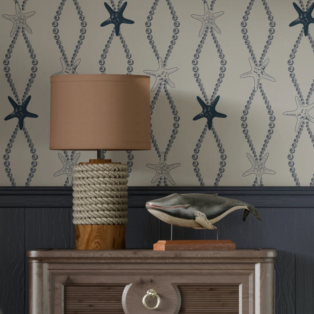 LAN100315 - Underwater Treasure Wallpaper - Classic Navy on Pearl White - Lucie Annabel