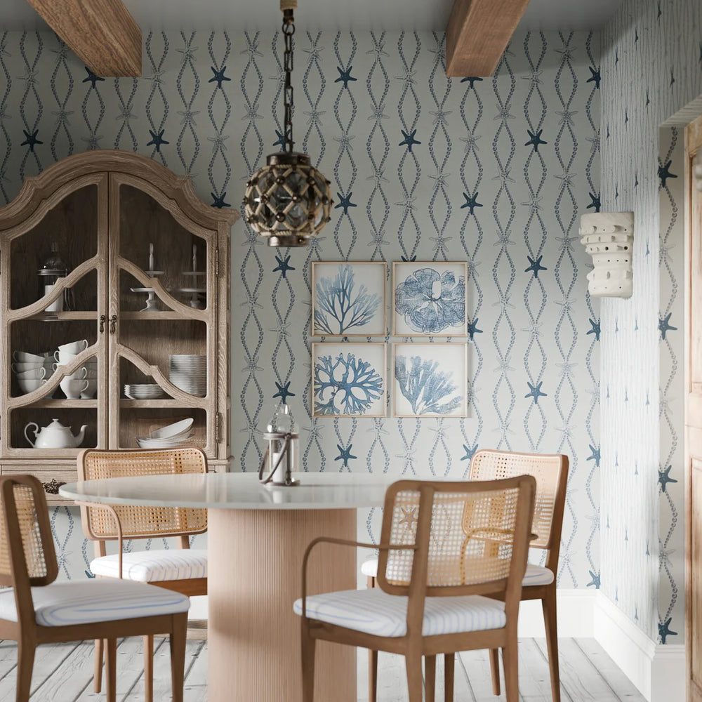 LAN100316 - Underwater Treasure Wallpaper - Classic Navy on Duck Egg - Lucie Annabel
