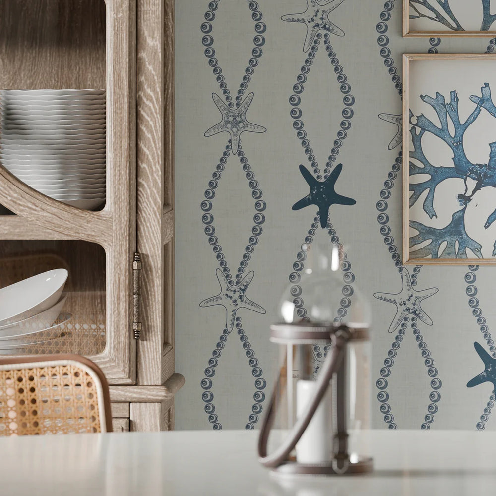 LAN100316 - Underwater Treasure Wallpaper - Classic Navy on Duck Egg - Lucie Annabel