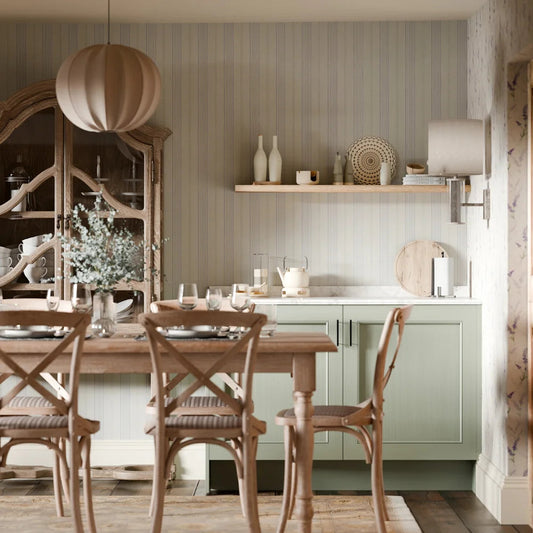 LAN100381 - Painted Pinstripes Wallpaper - Lavender, Sage Green & Vintage Cream - Lucie Annabel