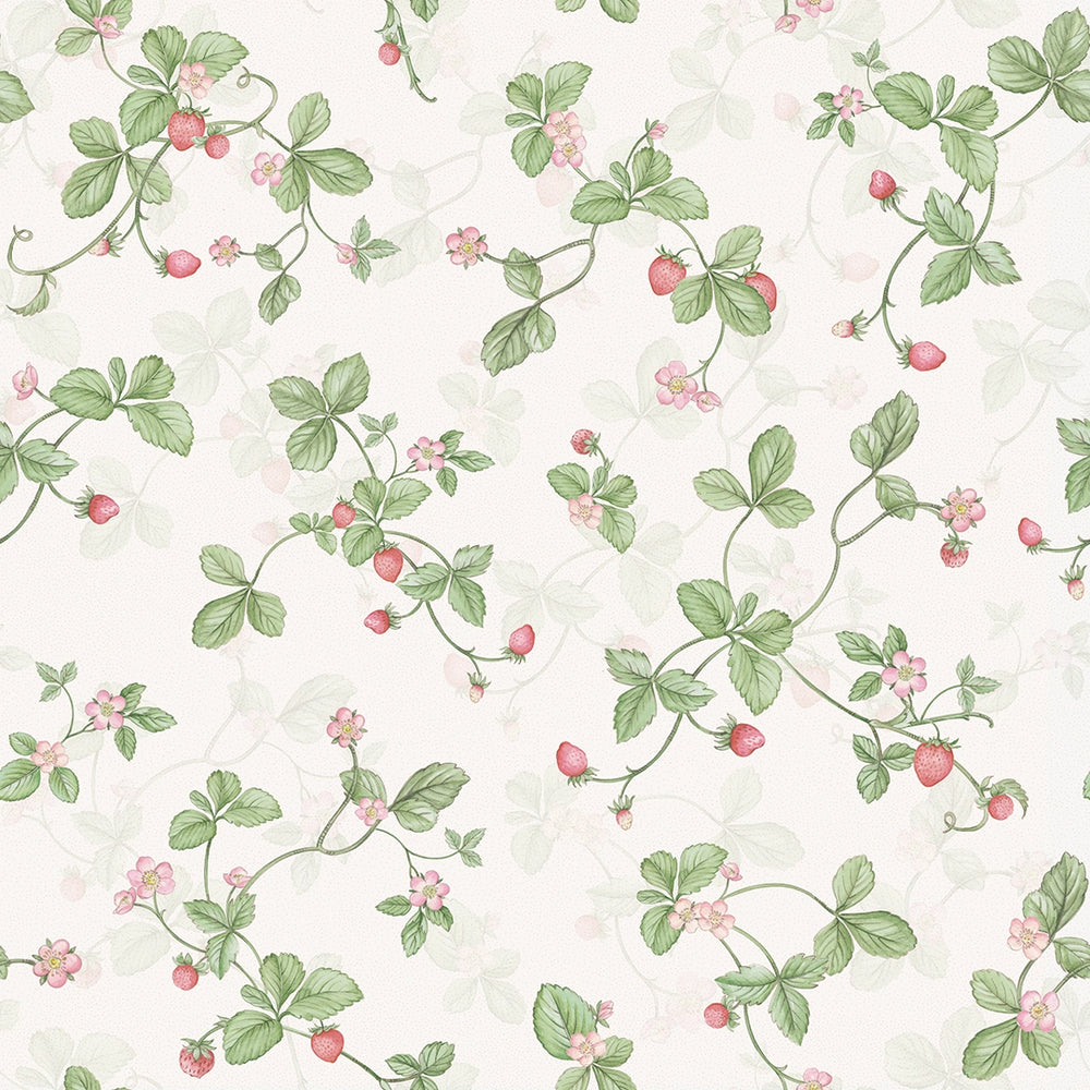 LAN100382 - Strawberry Harvest Wallpaper - Summer Greens & Berry Red - Lucie Annabel