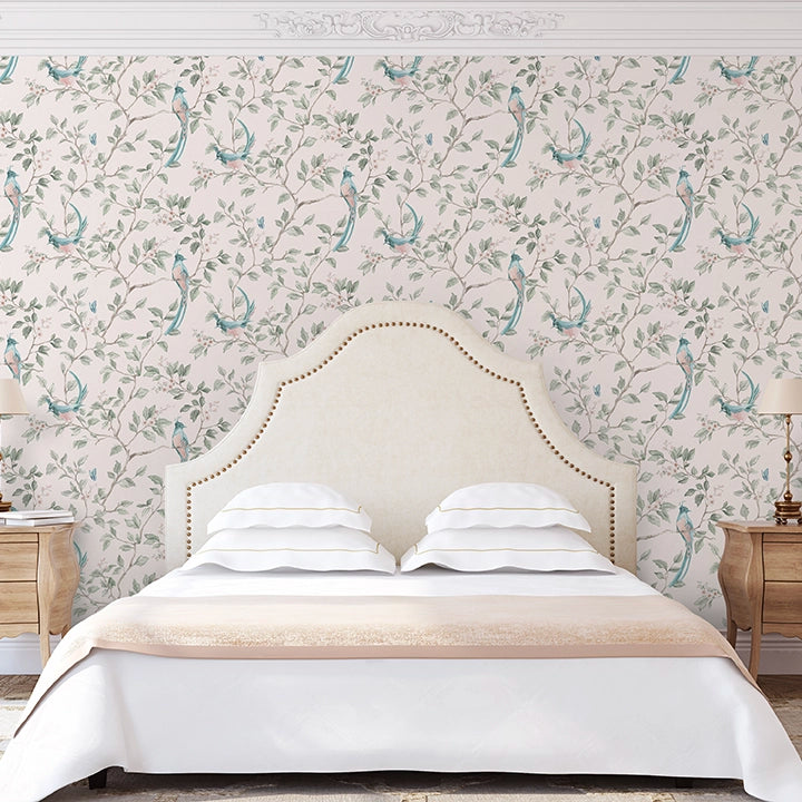 LAN100390 - Song of The Lovebirds Wallpaper - Soft Pink - Lucie Annabel