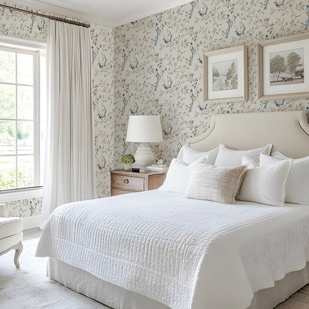 LAN100393 - Song of The Lovebirds Wallpaper - Warm Grey - Lucie Annabel