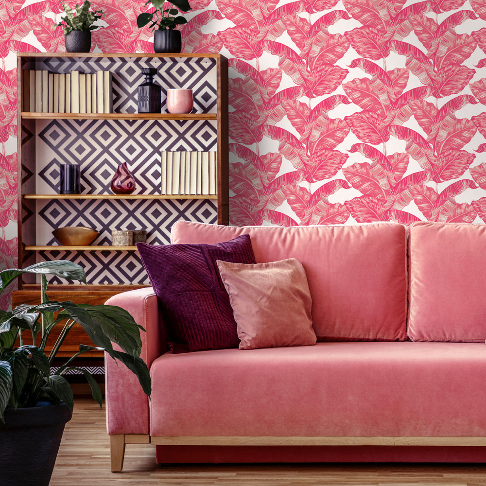 LH900004 - Under The Banana Tree Wallpaper - Hot Pink - Lust Home