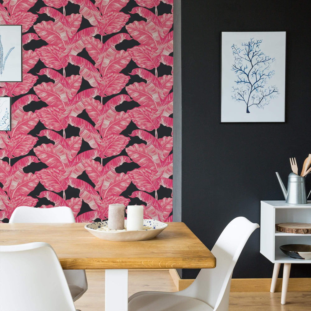 LH900006 - Under The Banana Tree Wallpaper - Hot Pink & Charcoal - Lust Home