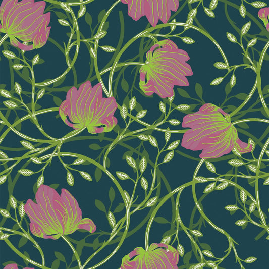 LH900024 - Dahling Morris Wallpaper - Evergreen, Lime Zest & Dusty Rose - Lust Home