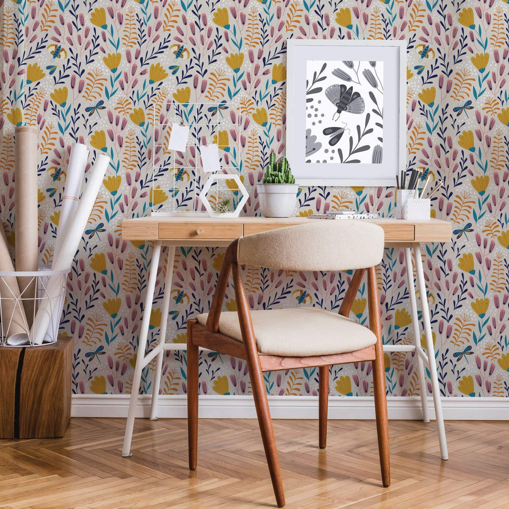 LH900037 - Garden of Eden Wallpaper - Peony Pink, Turquoise & Mustard - Lust Home