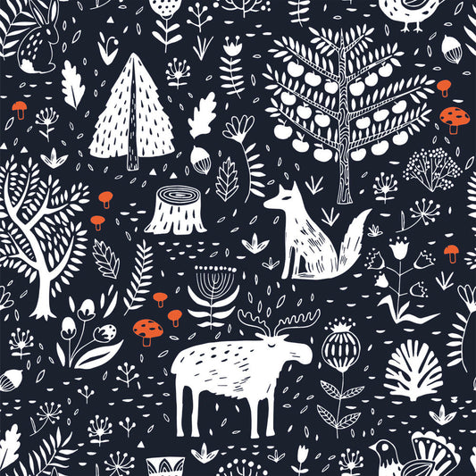 LH900043 - Moose in The Hoose Wallpaper - Midnight Navy & Crimson Accent - Lust Home