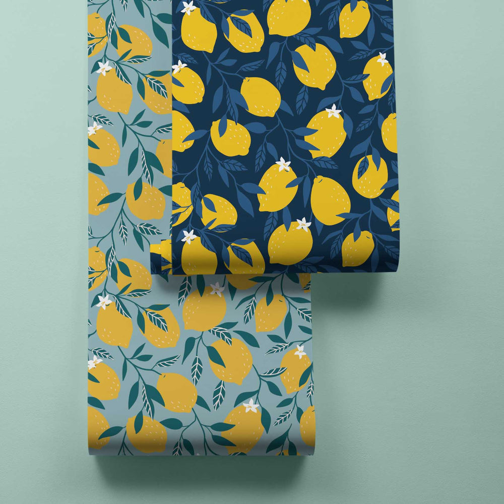 LH900069 - Freshly Squeezed Wallpaper - Midnight Blue & Lemon Yellow - Lust Home