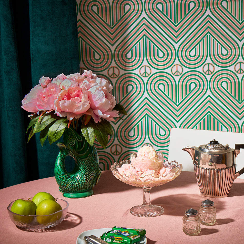 LH900080 - Peace and Love Wallpaper - Mint Green & Peach - Lust Home