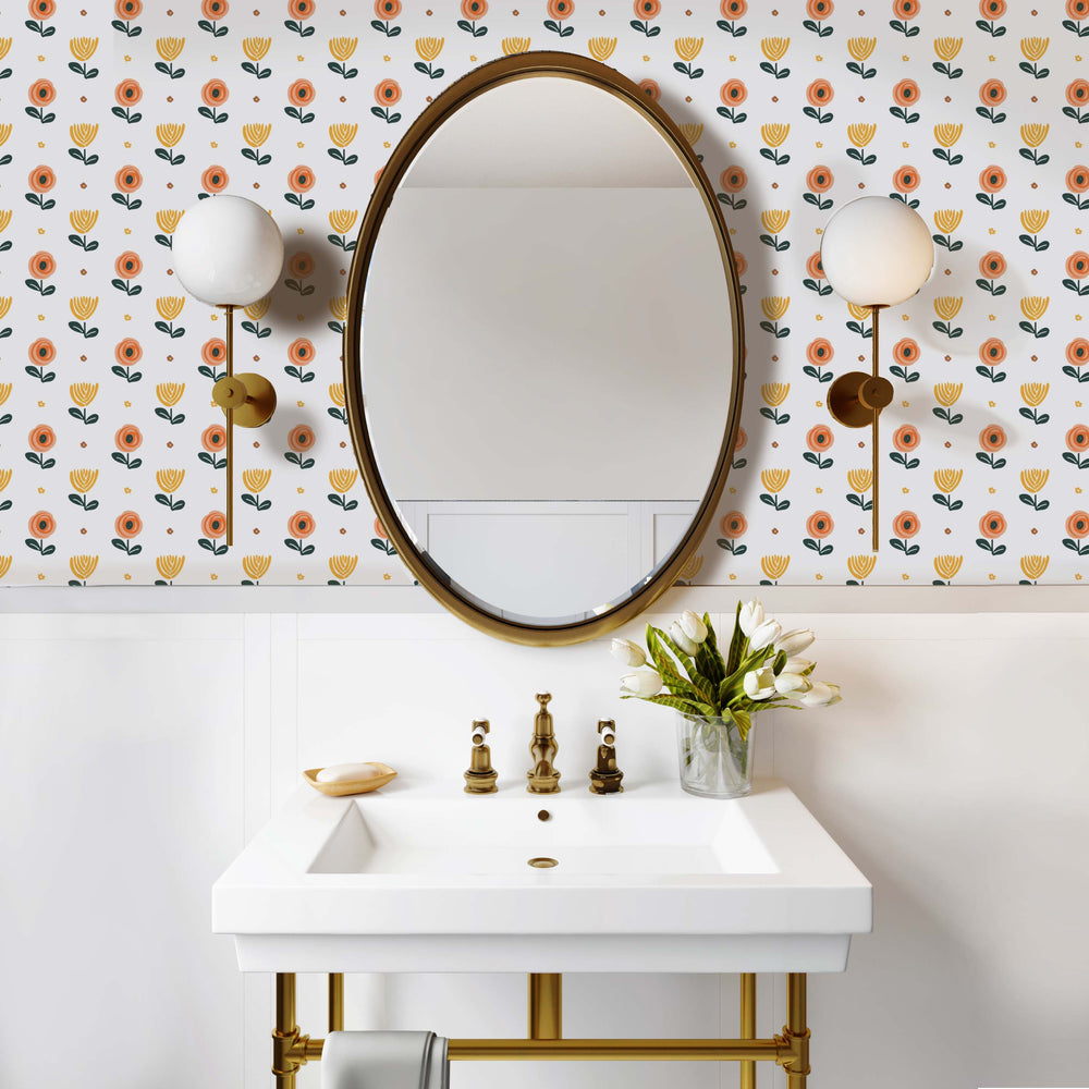 LH900095 - Flower Power Wallpaper - Gerbera Orange & Mustard - Lust Home