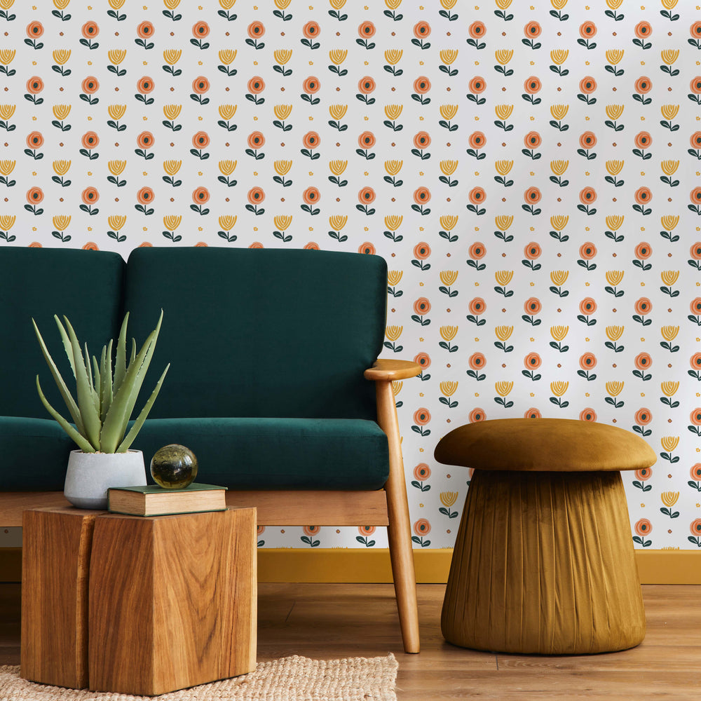 LH900095 - Flower Power Wallpaper - Gerbera Orange & Mustard - Lust Home