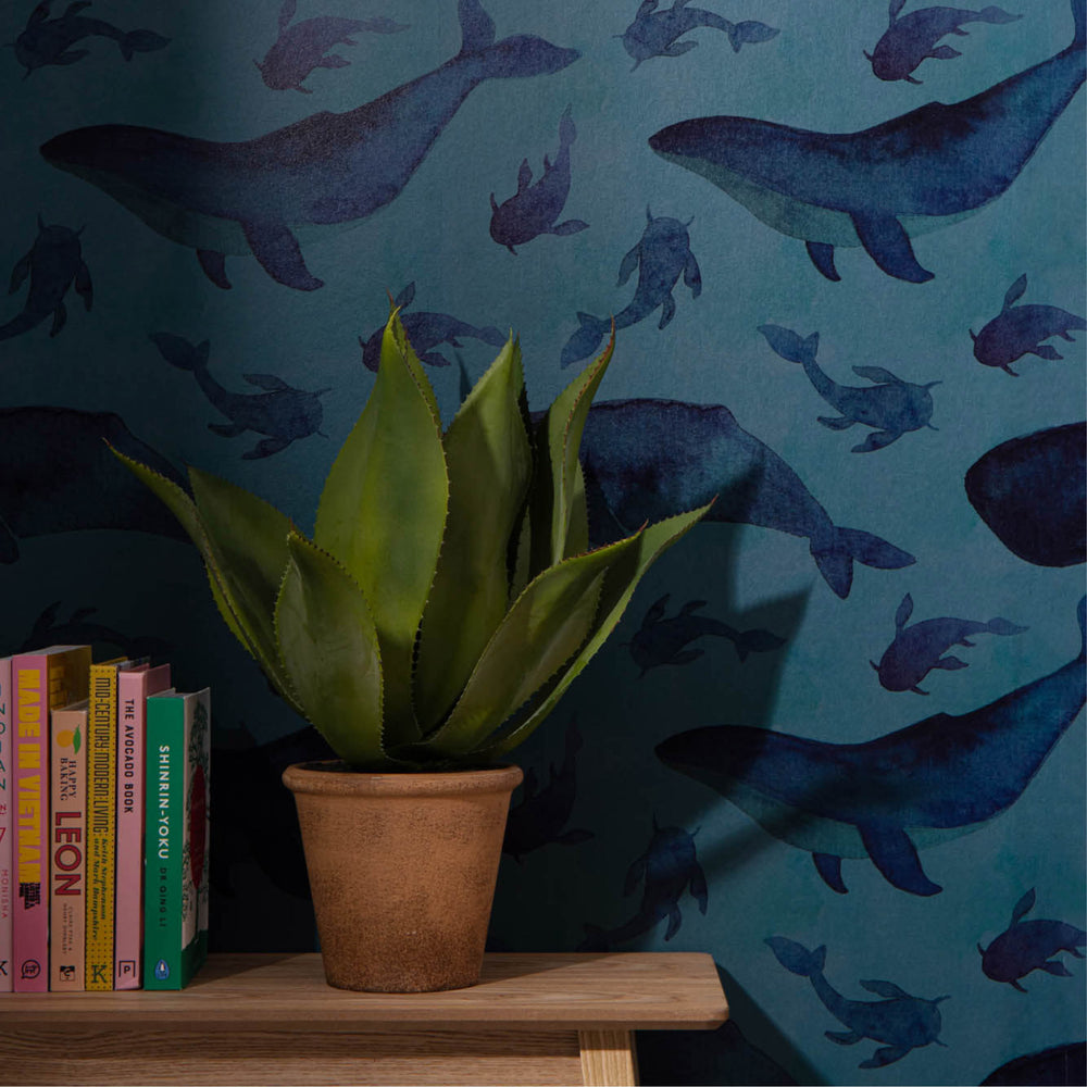 LH900109 - Whale Of A Time Wallpaper - Deep Sea Blue - Lust Home
