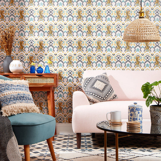 LH900121 - Clawdia Wallpaper - Blush, Mustard & Pine Green - Lust Home