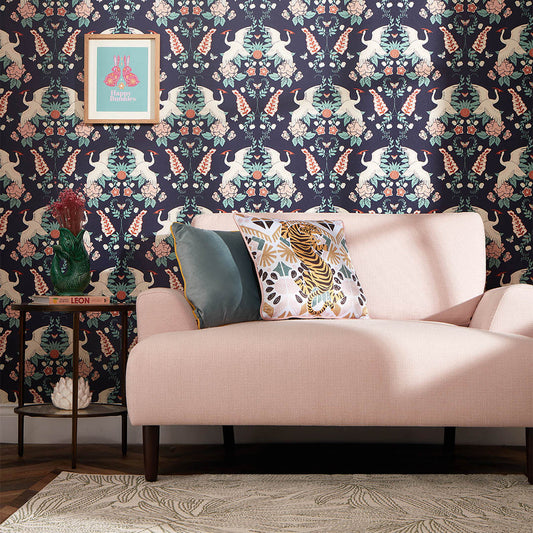 LH900127 - Master Crane Wallpaper - Oxford Blue, Duck Egg, & Peony Pink - Lust Home