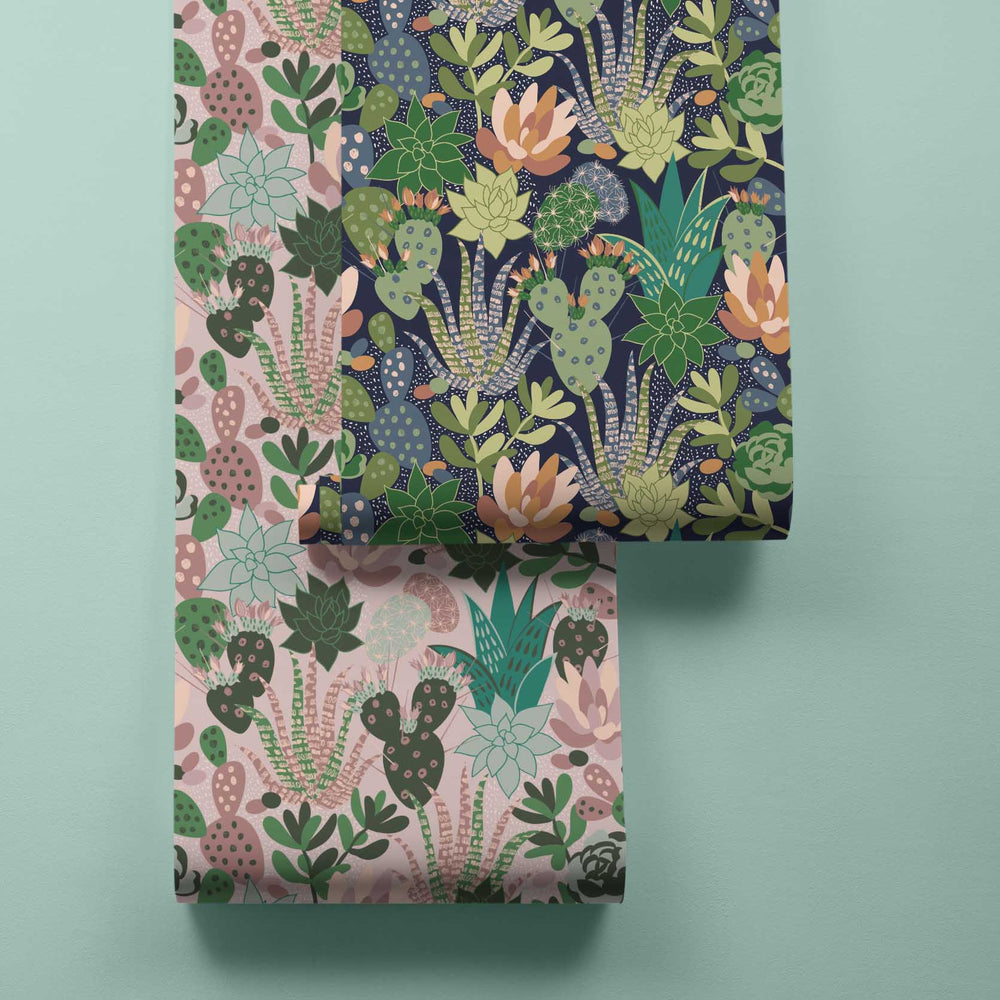 LH900166 - Plantopia Wallpaper - Space Blue, Shades of Green & Peach - Lust Home