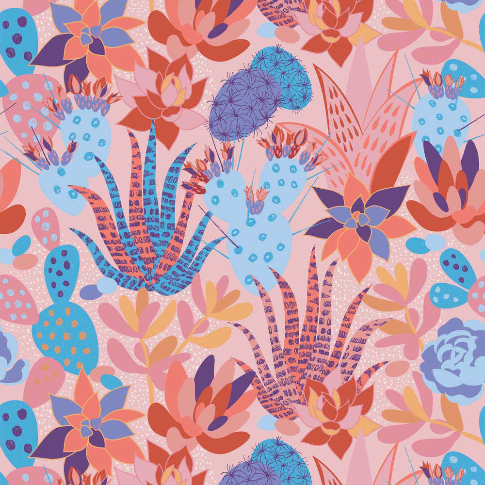 LH900169 - Plantopia Wallpaper - Powder Pink, Peach & Bright Sky Blue - Lust Home