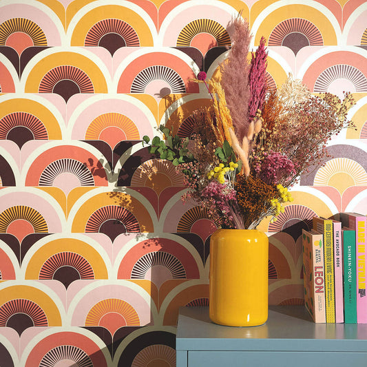 LH900173 - Groovy, Baby Wallpaper - Sunset Pink & Sunrise Orange - Lust Home