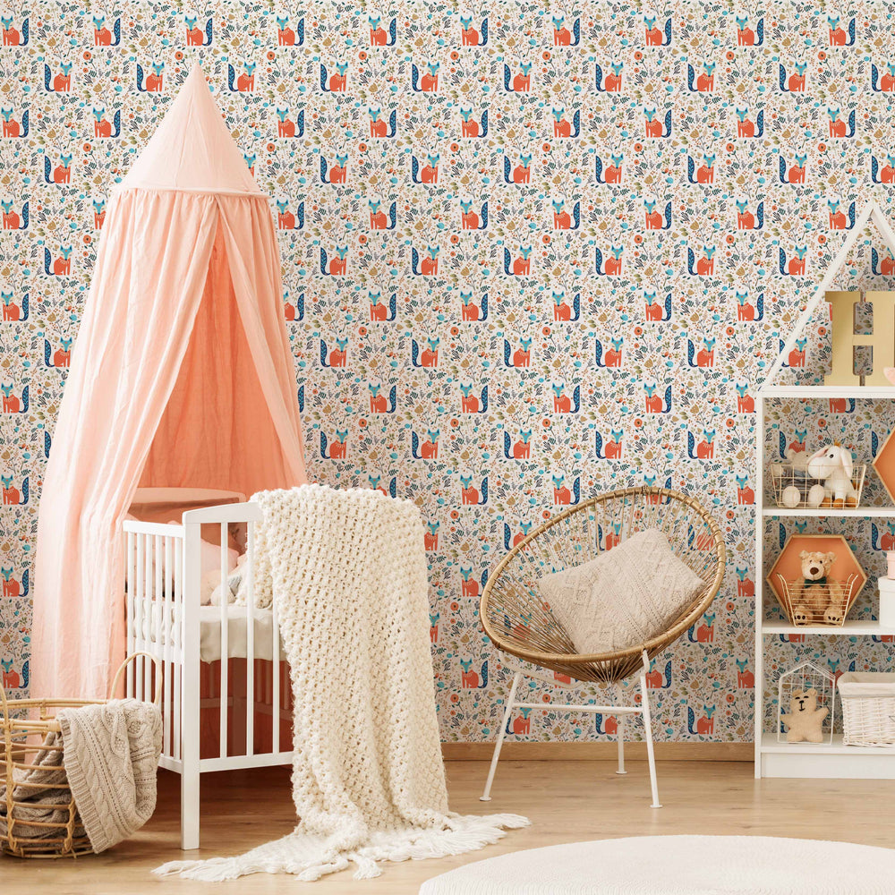LH900174 - Let's Make A Den Wallpaper - Fox Orange & Sapphire Blue - Lust Home