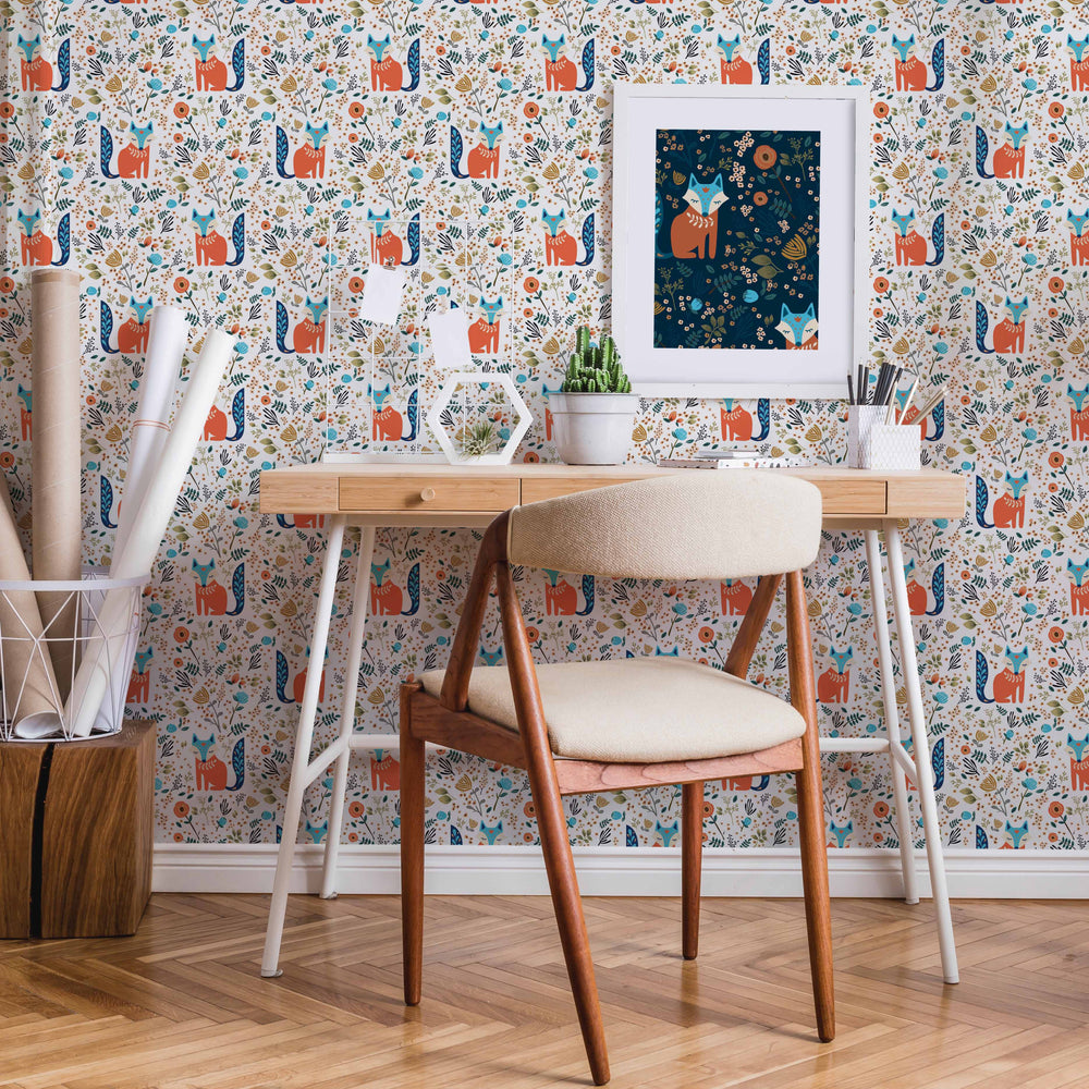 LH900174 - Let's Make A Den Wallpaper - Fox Orange & Sapphire Blue - Lust Home