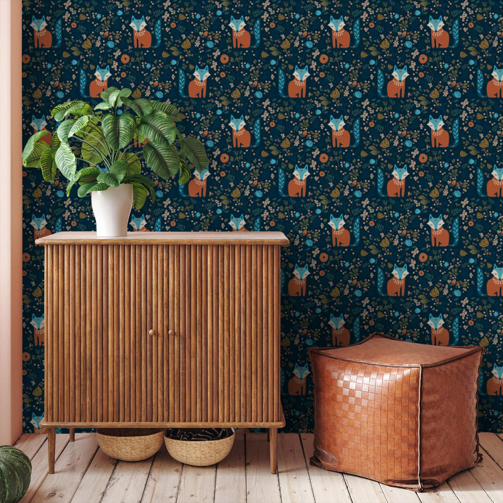 LH900176 - Let's Make A Den Wallpaper - Midnight Blue & Fox Orange - Lust Home