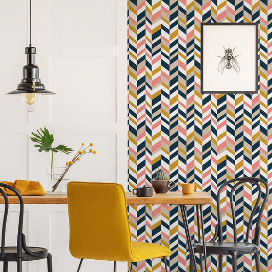 LH900197 - Bau in the Haus Wallpaper - Mustard, Flamingo Pink, Midnight Navy & Stone - Lust Home