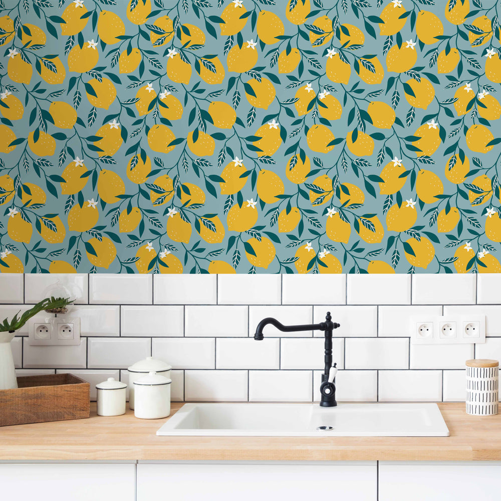 LH900214 - Freshly Squeezed Wallpaper - Teal & Lemon Yellow - Lust Home