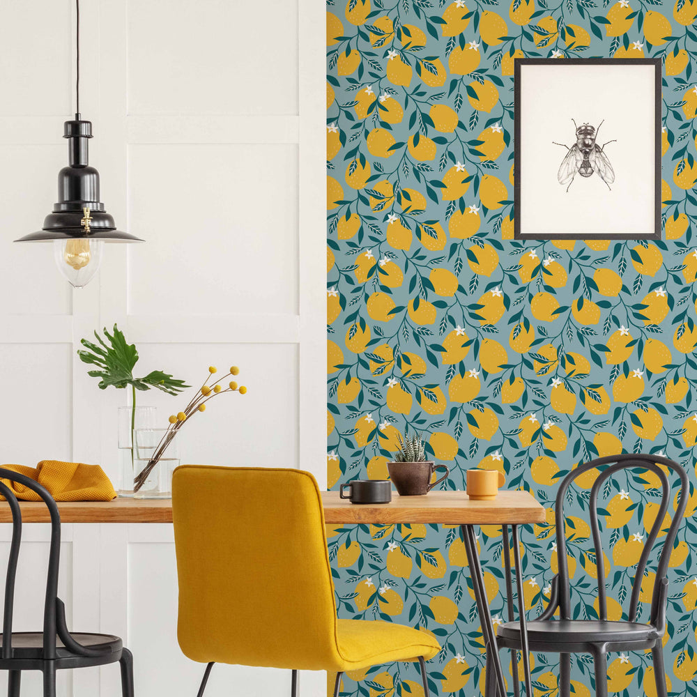 LH900214 - Freshly Squeezed Wallpaper - Teal & Lemon Yellow - Lust Home