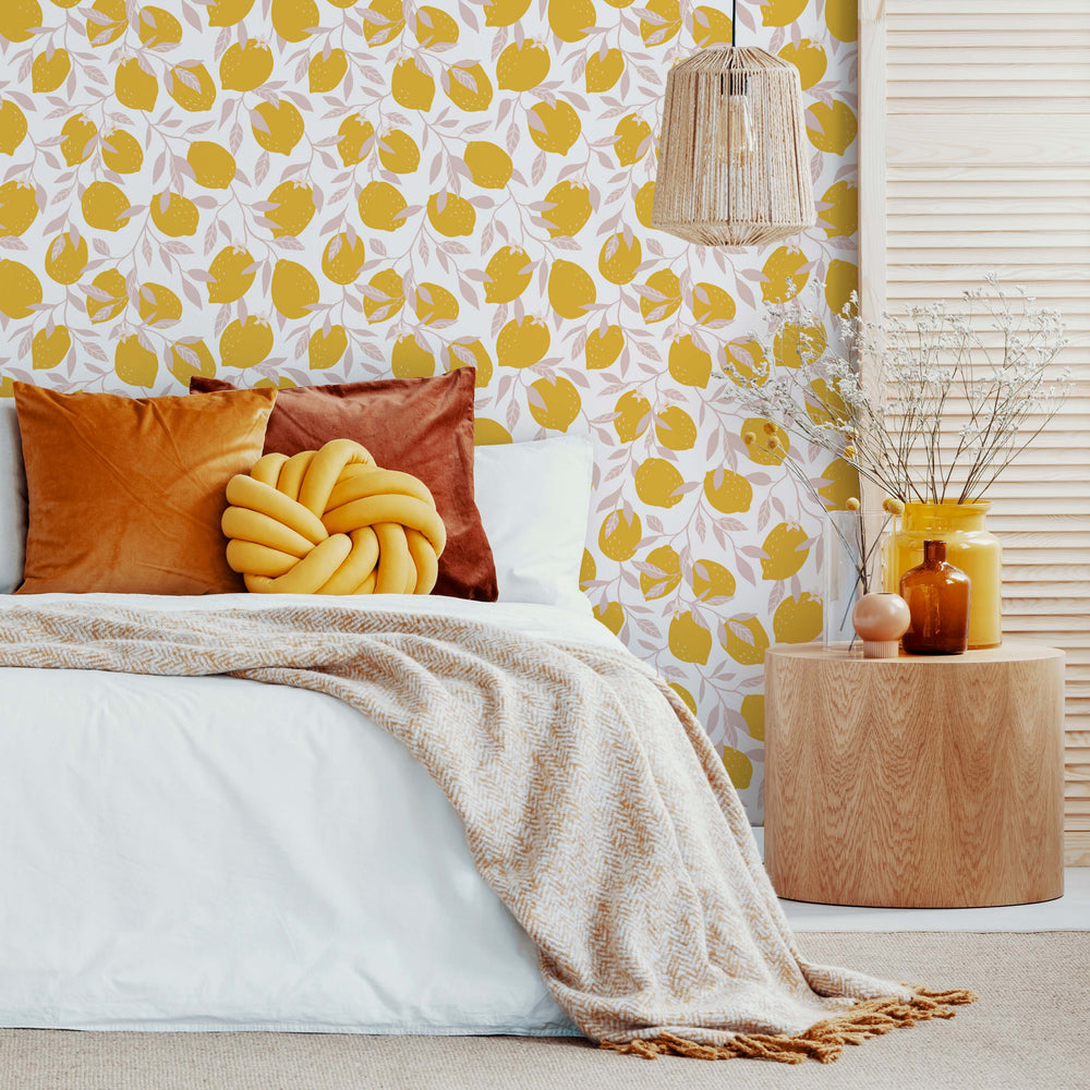 LH900215 - Freshly Squeezed Wallpaper - Lemon Yellow & Blush Pink - Lust Home