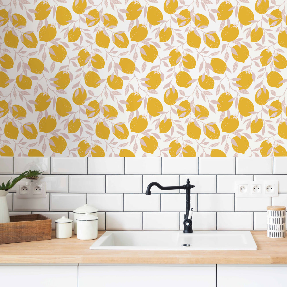 LH900215 - Freshly Squeezed Wallpaper - Lemon Yellow & Blush Pink - Lust Home