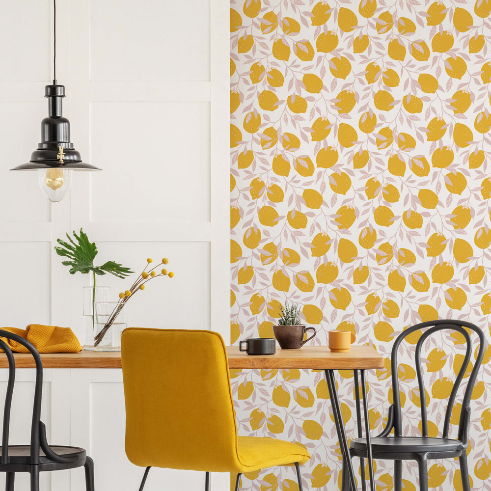 LH900215 - Freshly Squeezed Wallpaper - Lemon Yellow & Blush Pink - Lust Home