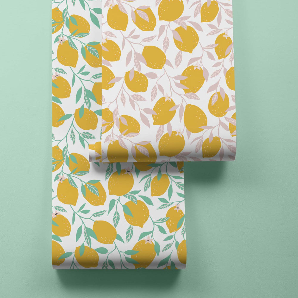 LH900215 - Freshly Squeezed Wallpaper - Lemon Yellow & Blush Pink - Lust Home