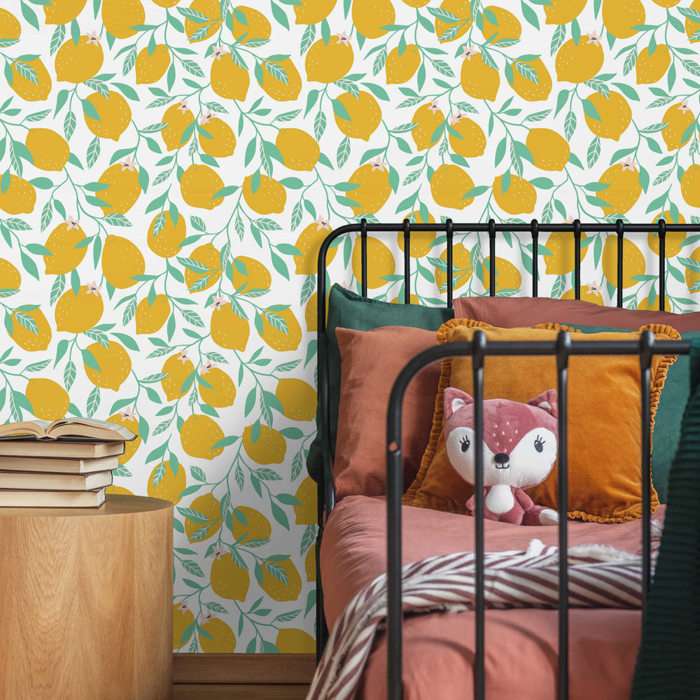 LH900216 - Freshly Squeezed Wallpaper - Lemon Yellow & Aquamarine - Lust Home