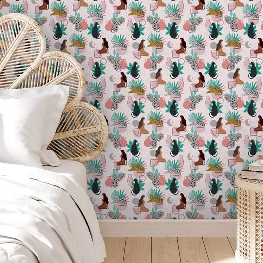 LH900224 - Cool Cats and Kittens Wallpaper - Pastel Pink & Mint Green - Lust Home