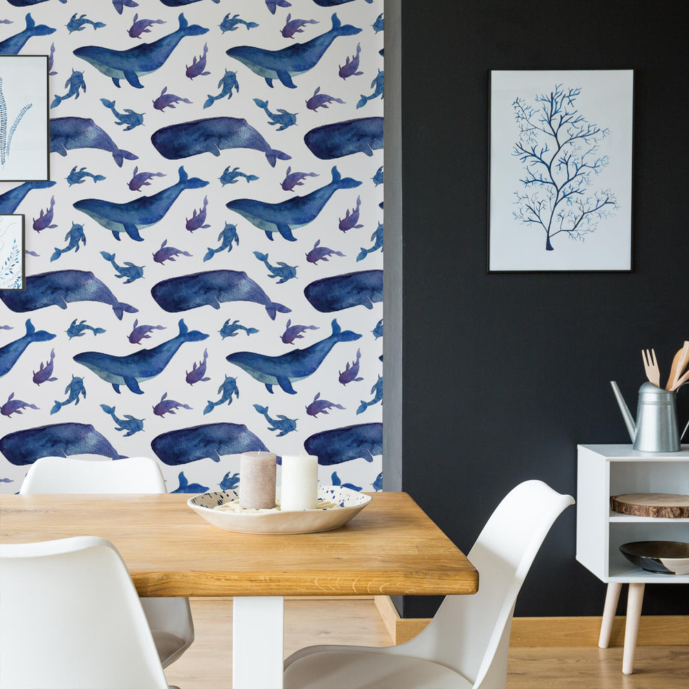 LH900239 - Whale Of A Time Wallpaper - Ocean Blue - Lust Home
