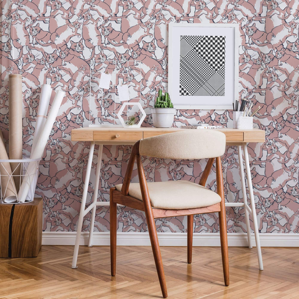 LH900250 - Cat-astrophe Wallpaper - Blush Pink & Navy - Lust Home