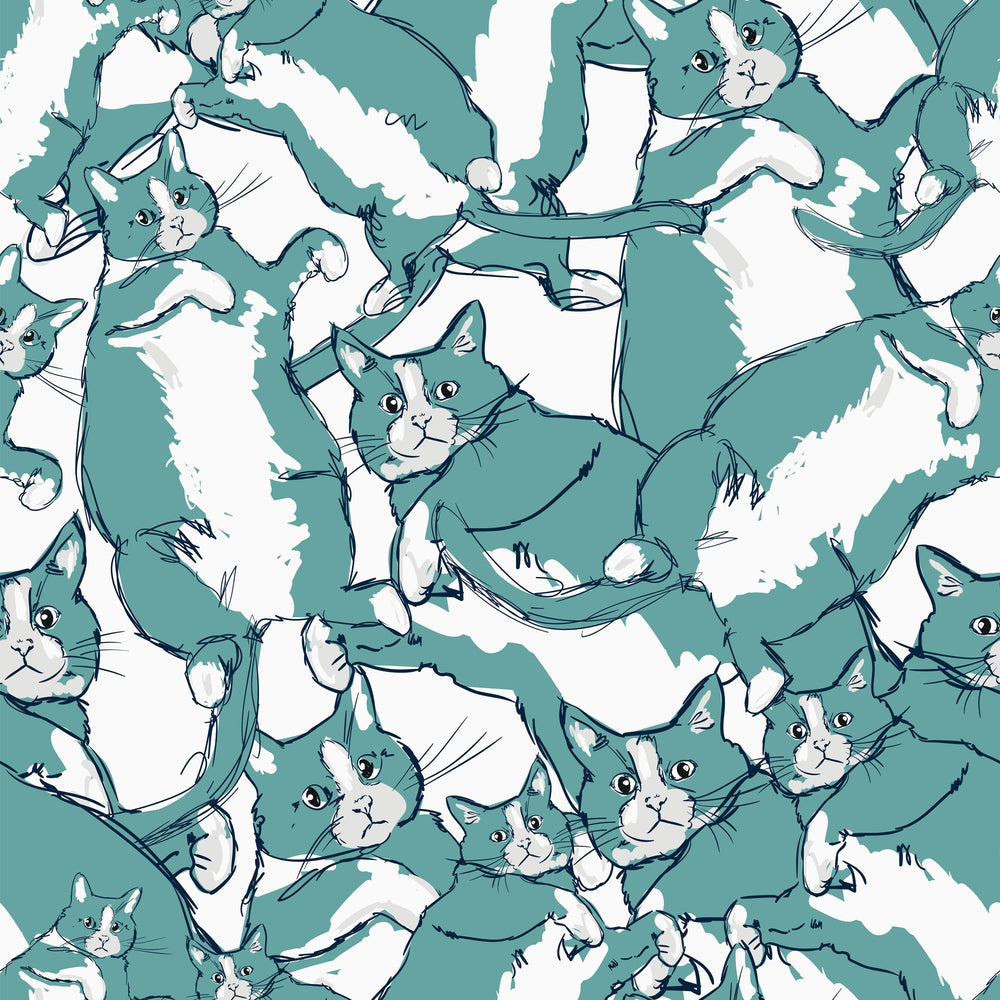 LH900251 - Cat-astrophe Wallpaper - Teal & Navy - Lust Home