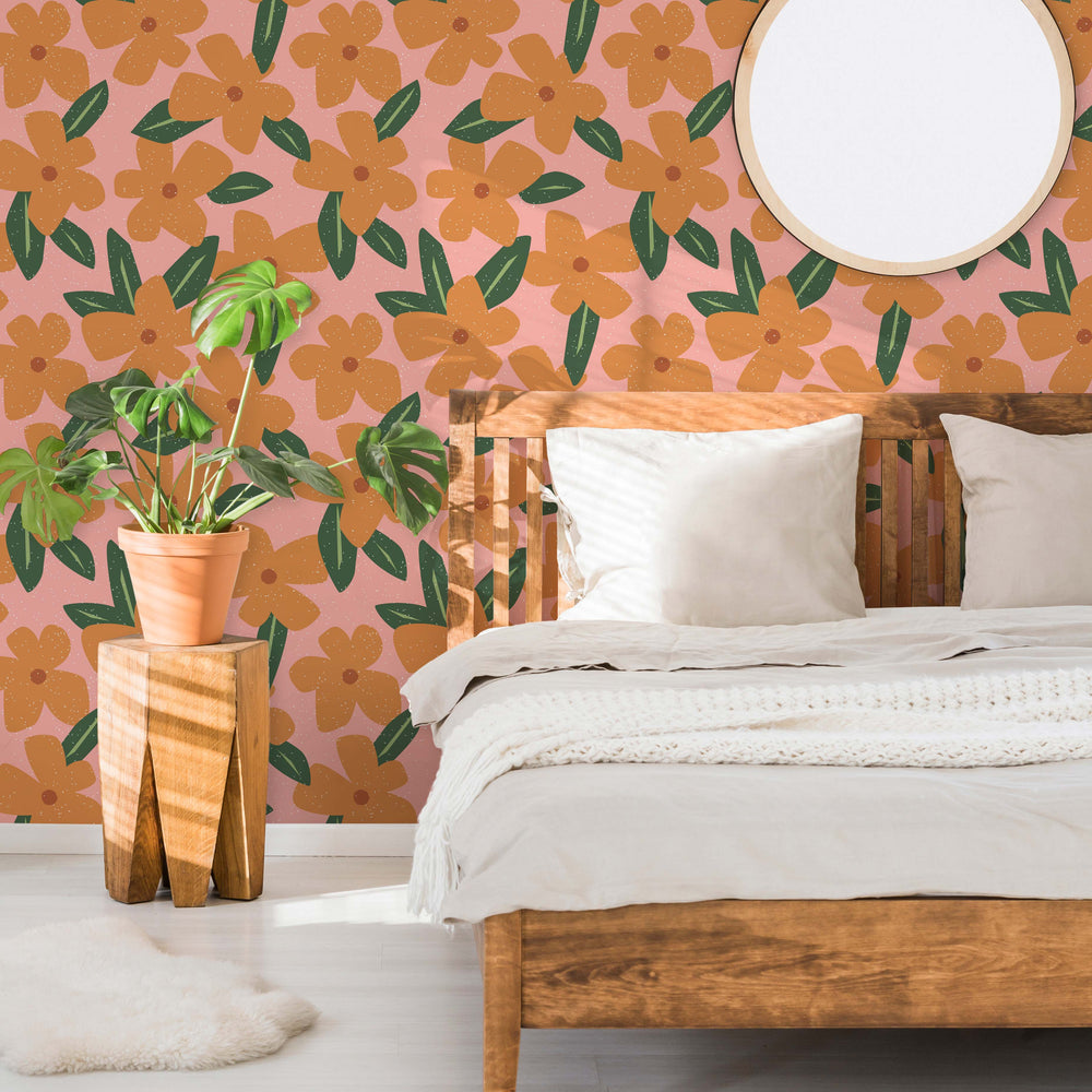 LH900274 - Flower Bomb Wallpaper - Pink & Orange - Lust Home