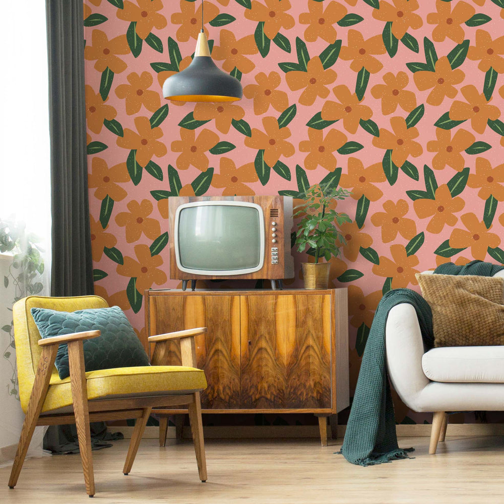 LH900274 - Flower Bomb Wallpaper - Pink & Orange - Lust Home