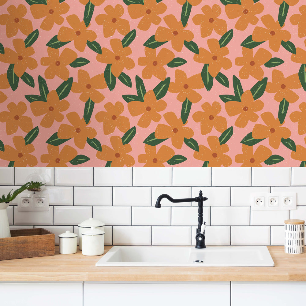 LH900274 - Flower Bomb Wallpaper - Pink & Orange - Lust Home