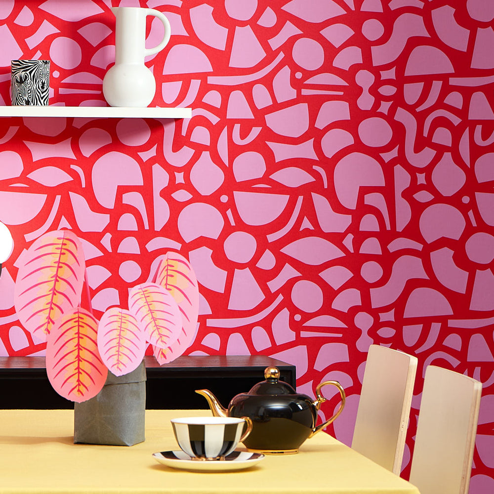 LH900280 - Doodle Wallpaper - Red & Pink - Lust Home