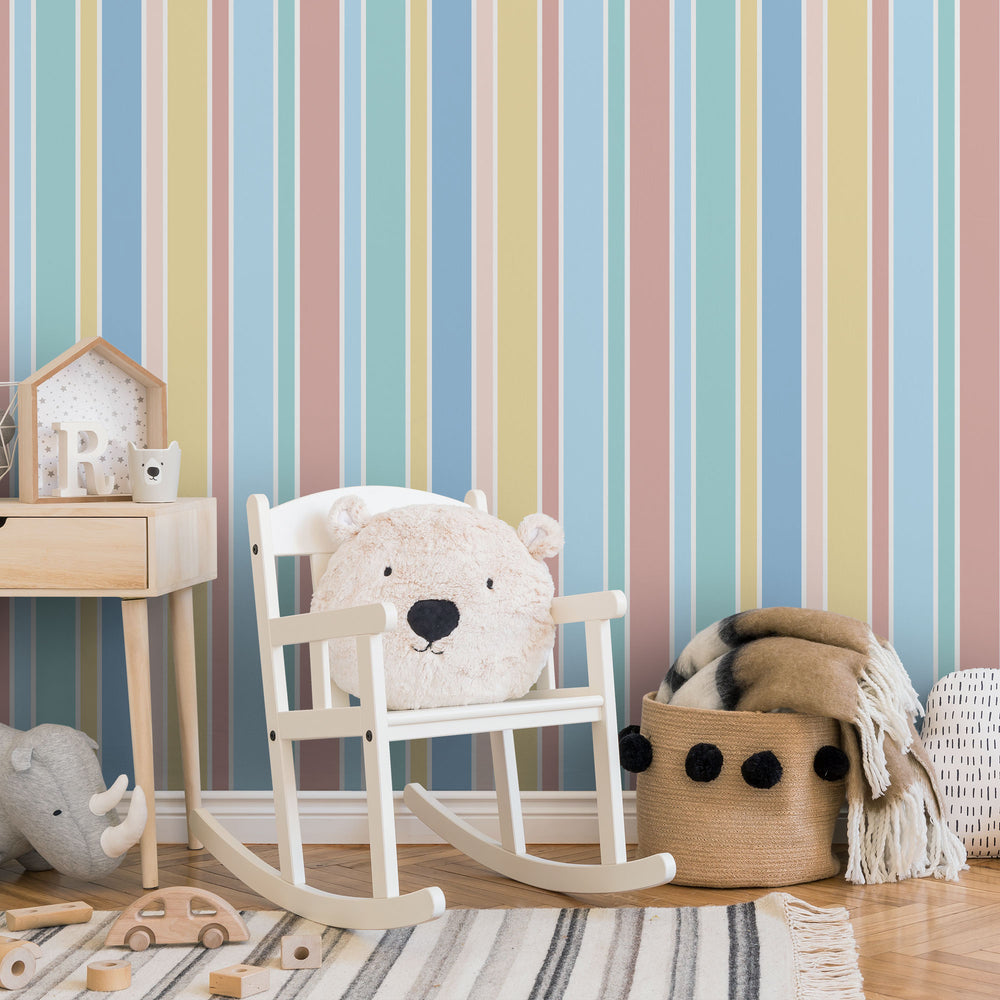LH900302 - Line After Line Wallpaper - Peach, Bubblegum, Mint & Custard - Lust Home