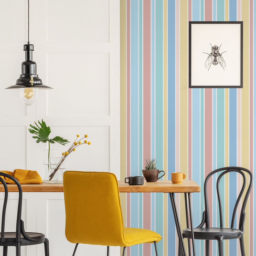 LH900302 - Line After Line Wallpaper - Peach, Bubblegum, Mint & Custard - Lust Home