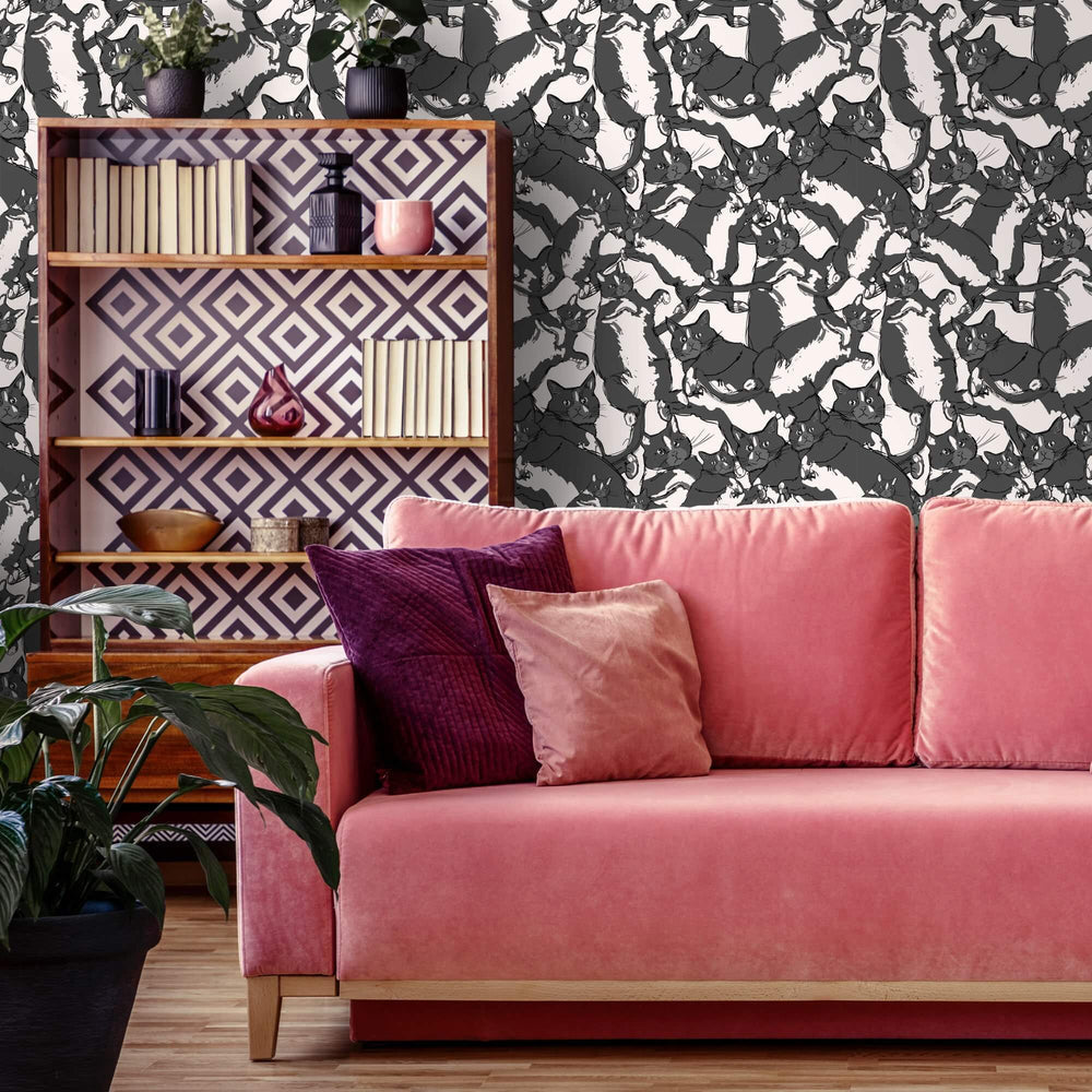 LH900310 - Cat-astrophe Wallpaper - Shades of Grey - Lust Home