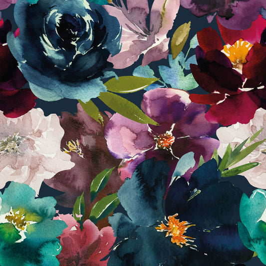 LH900338 - Once and Floral Wallpaper - Navy, Teal, Burgundy & Mauve - Lust Home
