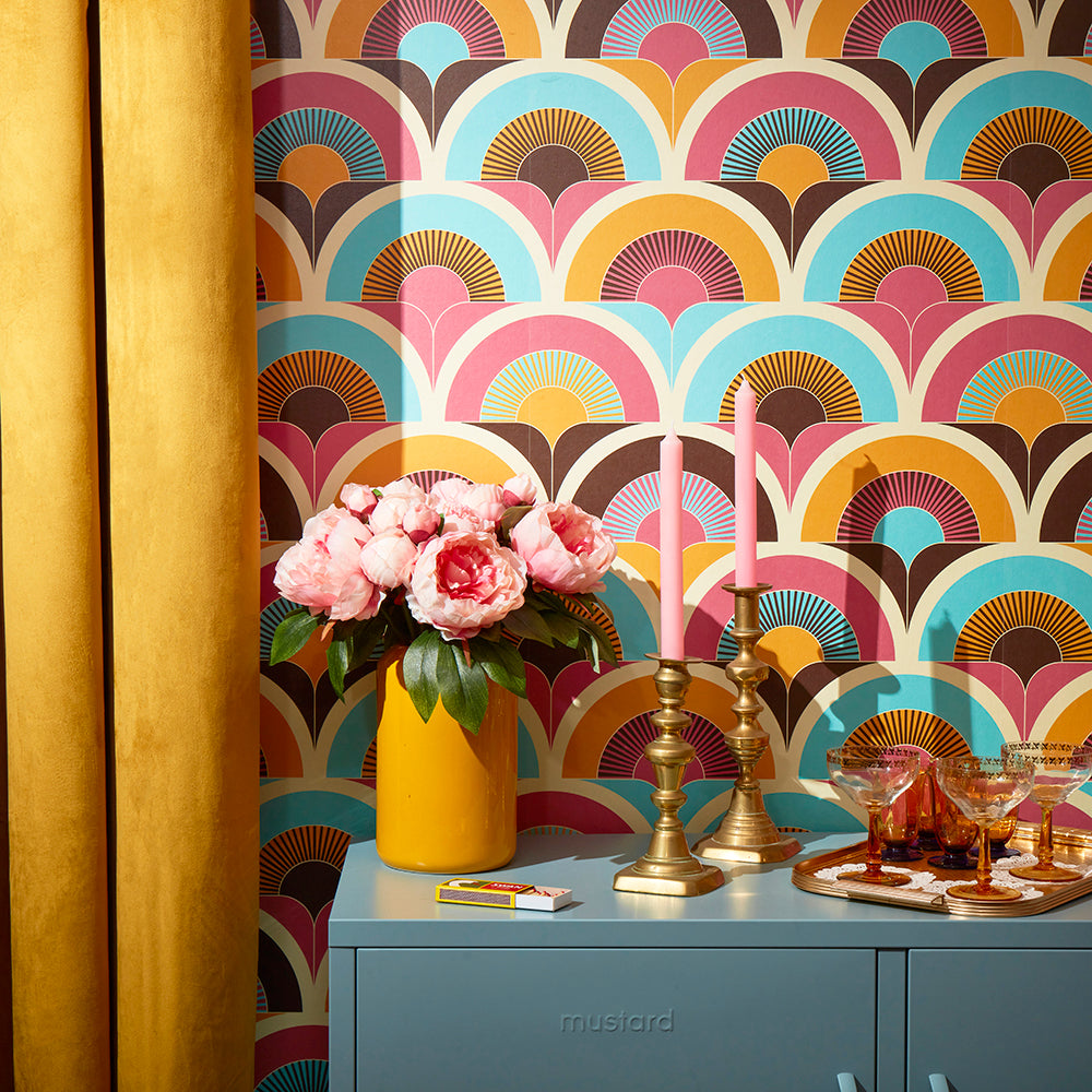LH900346 - Groovy Baby Wallpaper - Aquamarine, Chocolate, Raspberry & Tangerine - Lust Home