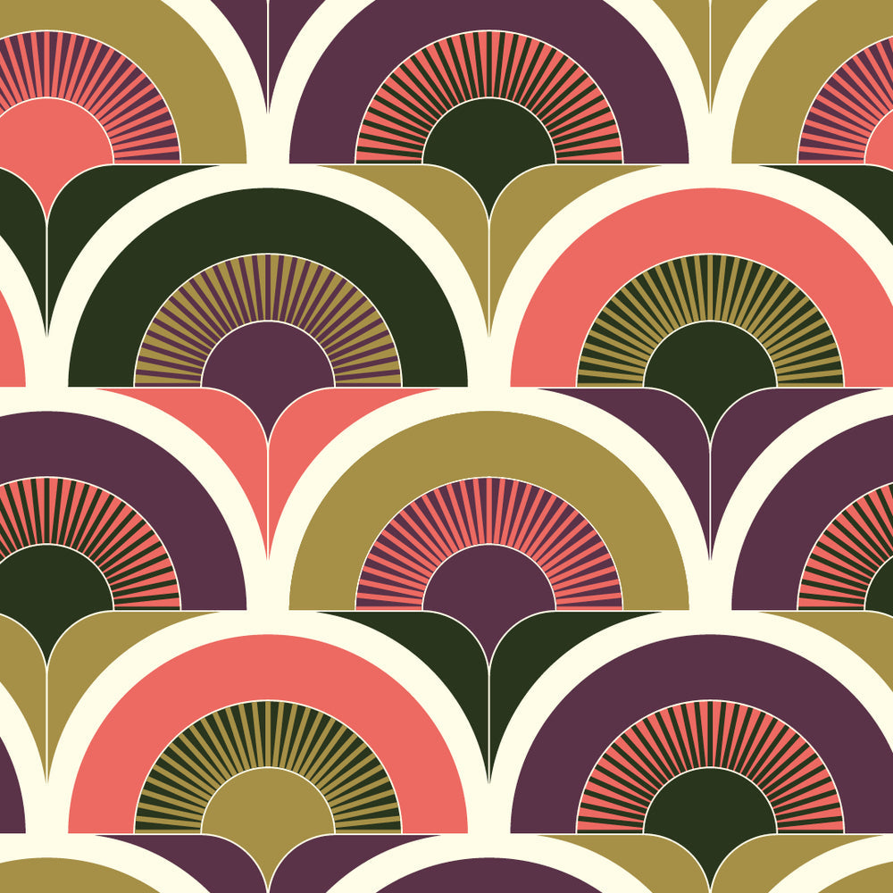 LH900347 - Groovy Baby Wallpaper - Mulberry, Coral, Emerald & Military Green - Lust Home