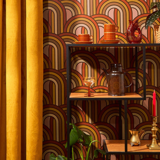 LH900349 - Keep On Rollin' Wallpaper - Burnt Orange, Ochre, Toffee Brown & Sand - Lust Home